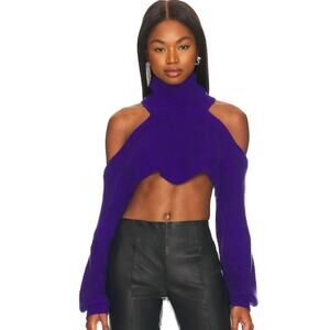Camila Coelho Azalia Cold Shoulder Mock Neck Sweater in Deep Purple NWT Size XS